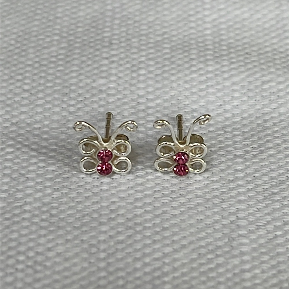 Pierced Butterfly Earrings with Rose Colored Gemstones